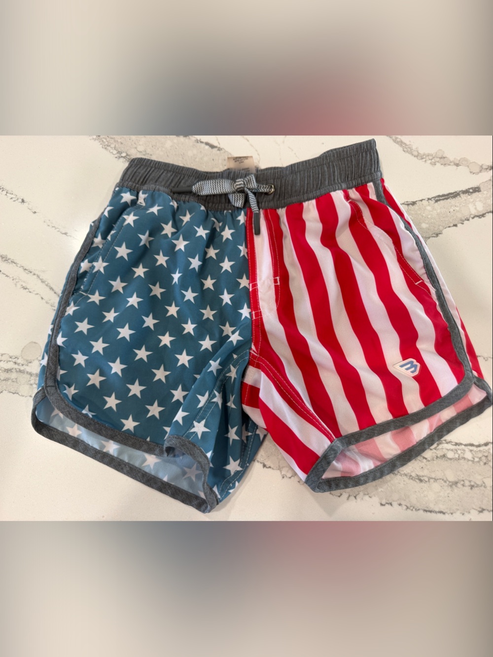 BURLEBO Red & Blue Star-Stripe Swim Shorts